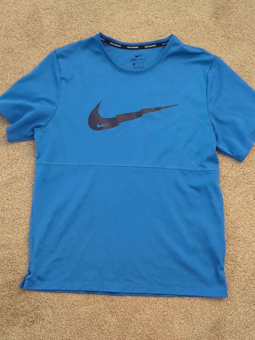 Nike Men's Bright Blue Short Sleeve Dri-FIT Tee with Black Swoosh